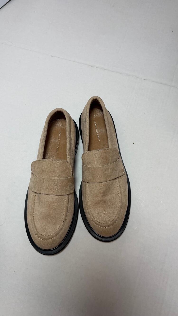 American Eagle Suede Penny Loafers Womens 6.5 Tan Chunky Platform Slip On Flats